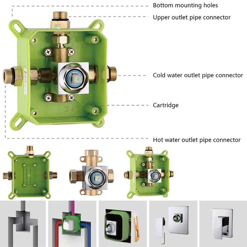 BAKALA Shower Faucet Mixing Valve 1 Ways Concealed Easy-mount Box 1 Handles Brass Concealed Valve Chrome Hot and Cold BR-9915 faucet valve faucet cartridge