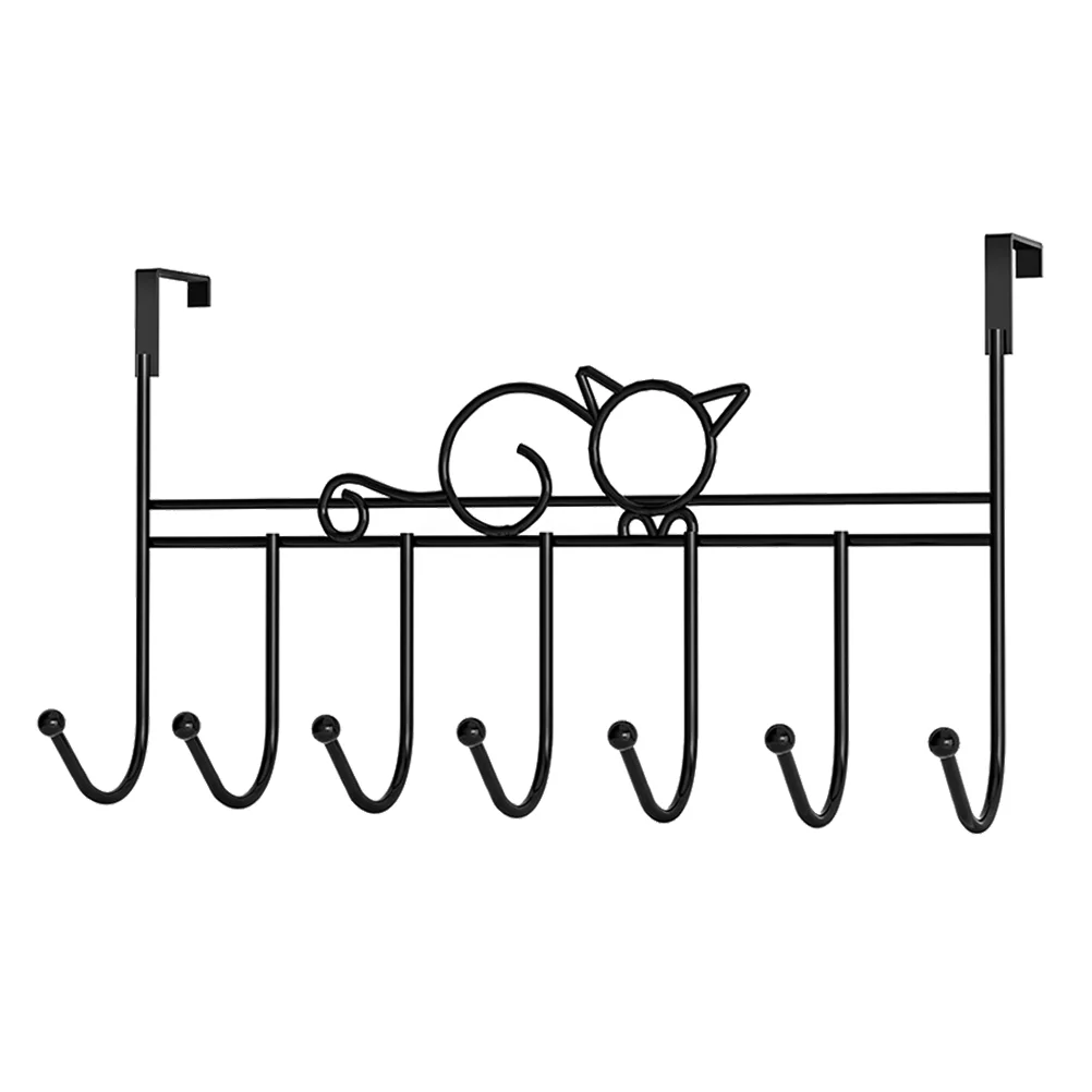 

Hooks Towel Hanger Organizer Black Coat Hooks Cat Design Door Storage Rack