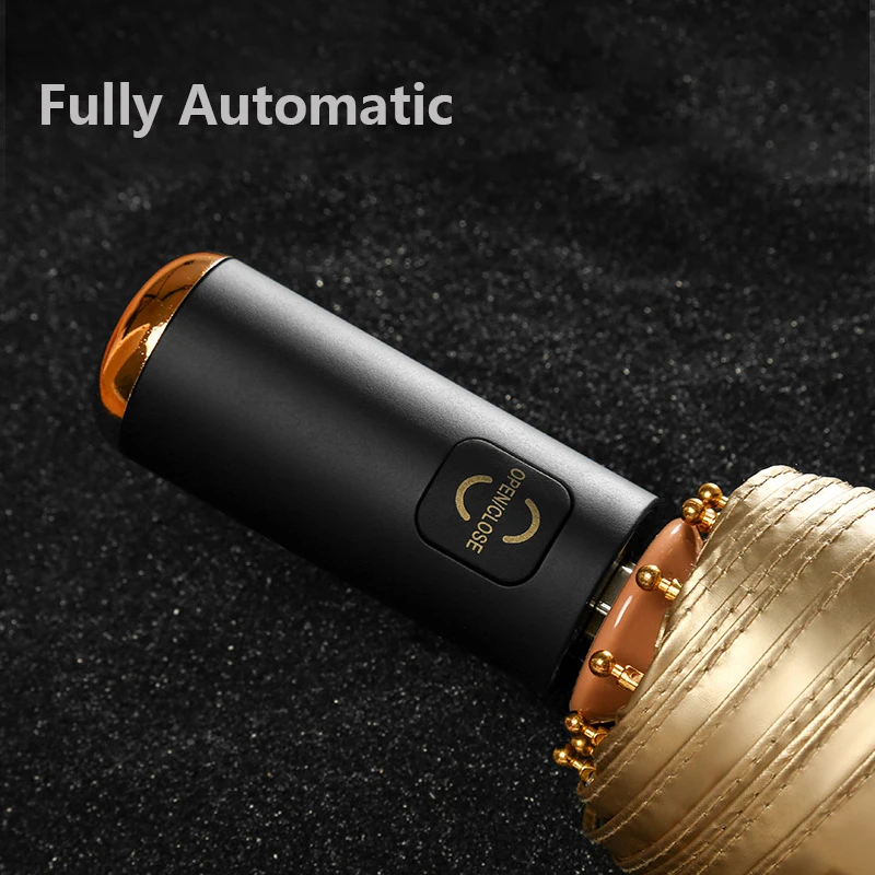 Automatic Umbrella Sun Female Golden UV Protection 10Bones Strong Parasol Umbrella For Girl Windproof Folding For Gift