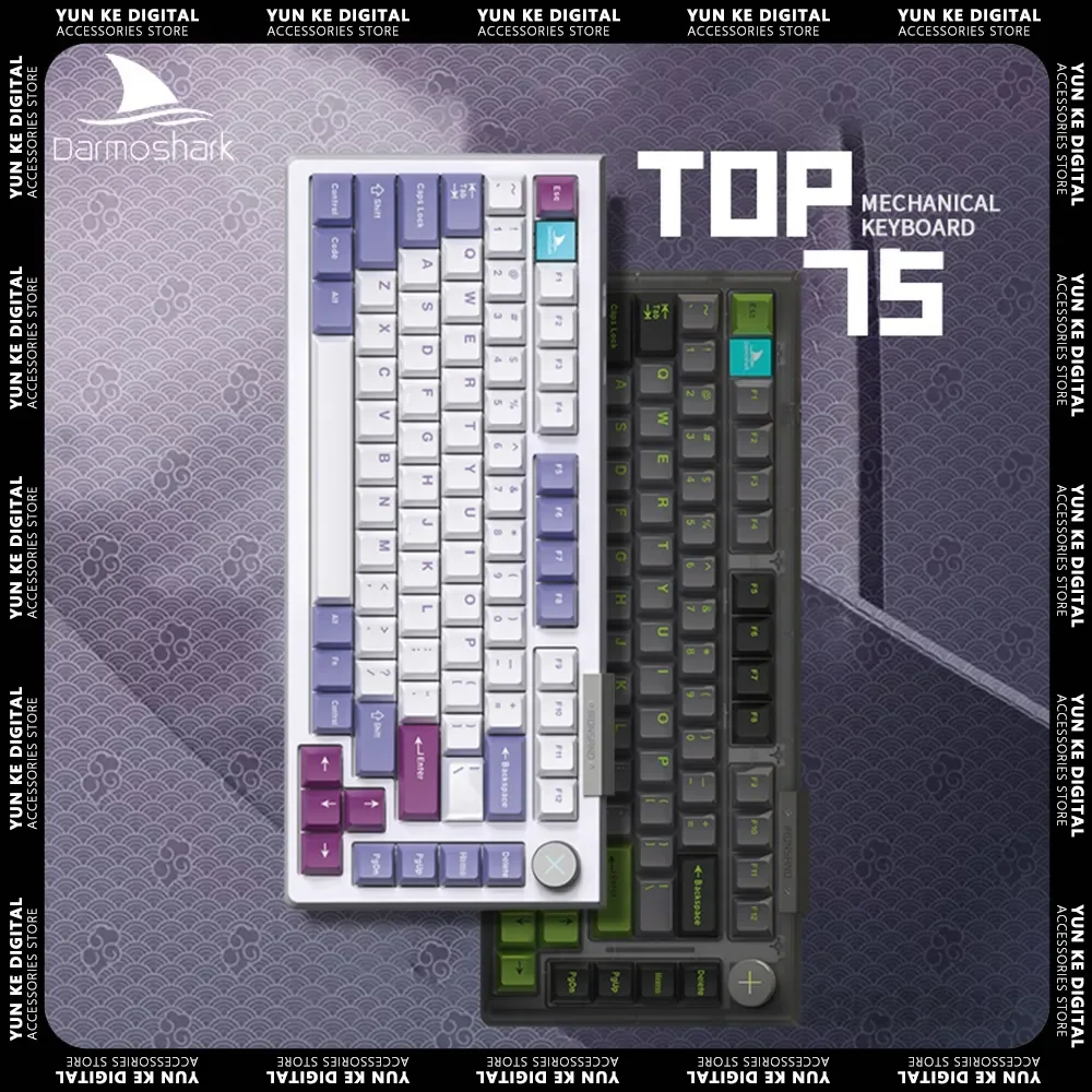 

Darmoshark Top75 Gaming Keyboard TFT Screen Low Delay Custom Knob Three Mode Wireless Mechanical Keyboard Dynamic RGB Pc Gifts