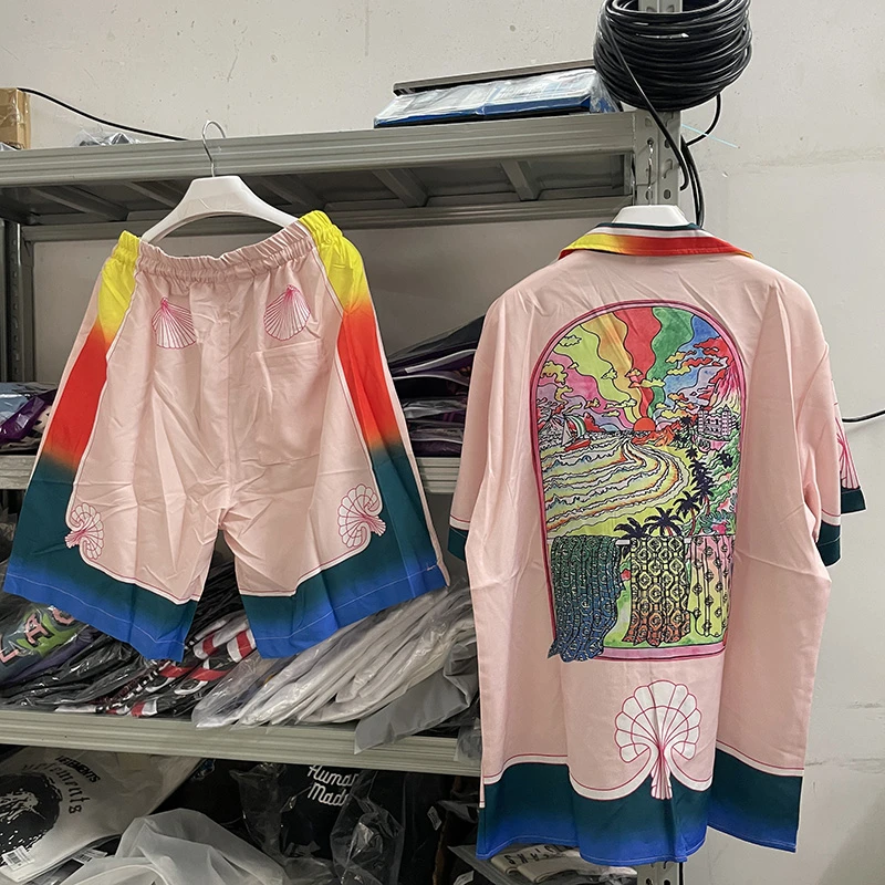 

New Pink Beach Rainbow Casablanca Shirt Men Women Top Quality Hawaiian Shirts Tee y2k
