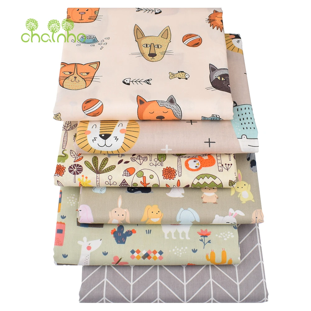 Chainho,Printed Twill Cotton Fabric,Patchwork Cloth,DIY Sewing & Quilting Material,Happy Animals Series,6 Designs,4 Sizes,CC071