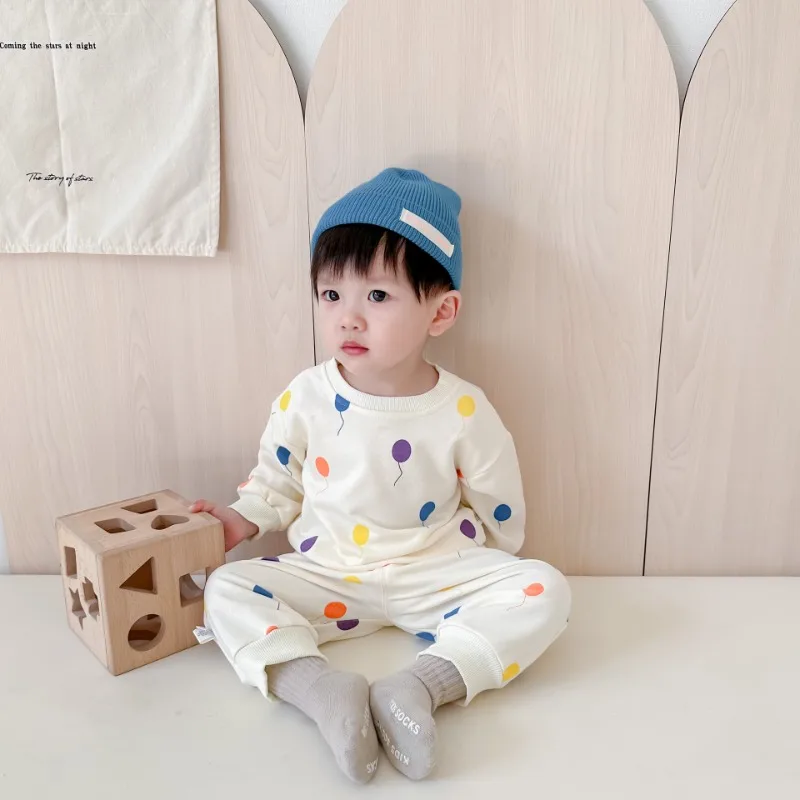 

Children Clothing Set 2023 Korean Style Baby Spring and Autumn Love Balloons Boys and Girls Hoodie Comfortable Two Piece Set