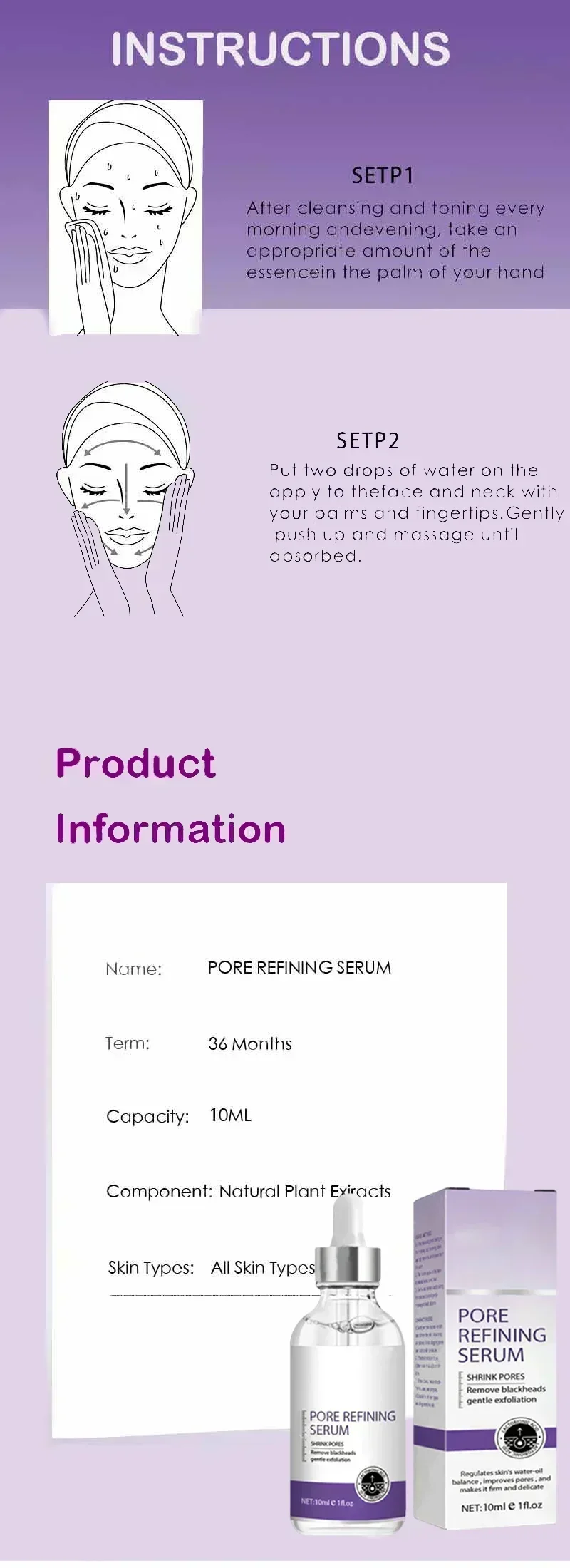 Sérum visage affinant les pores – Essence hydratante et réparatrice pour une peau lisse et éclatante