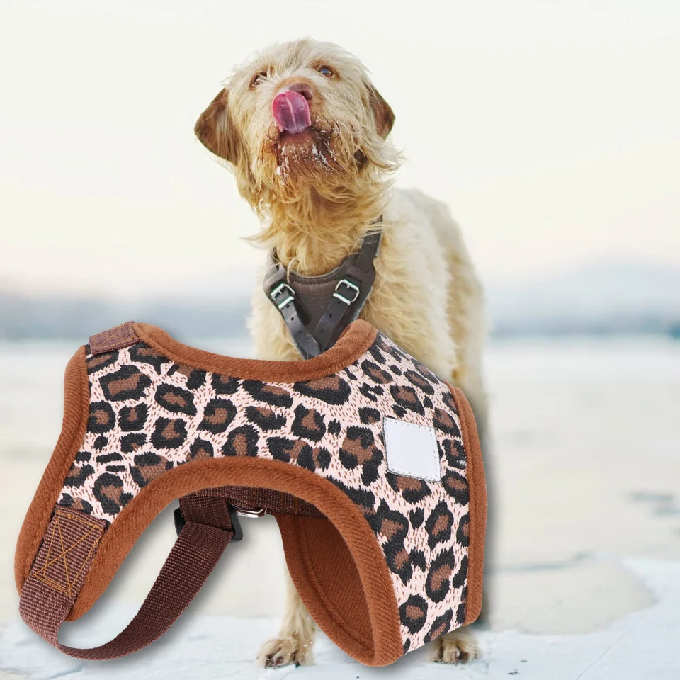 Dog Harness Pet Puppy Strap Leopard Print Canvas Size S No-Choke