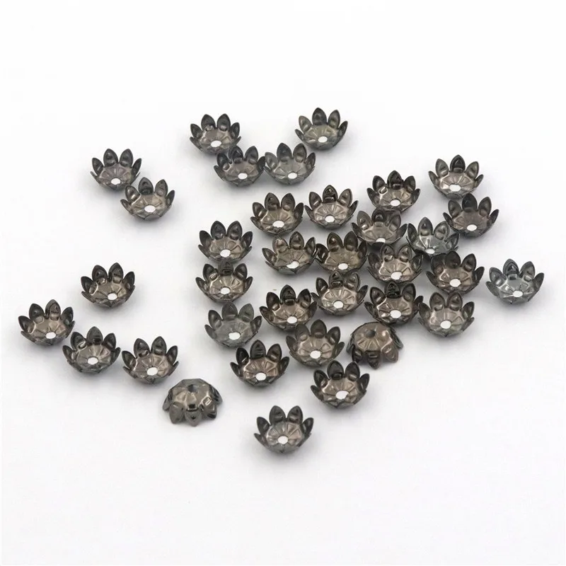 

200pcs/lot 10MM 8 Petals leaf Flower Gun Black Loose bead Spacer Bead Caps For Jewelry Making DIY Finding Accessories Wholesale