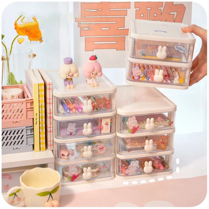 Kawaii Stationery Drawer Storage Boxes Desktop Student Ins Drawer Pen Holder Office Organizers New Small Debris Rack Cute