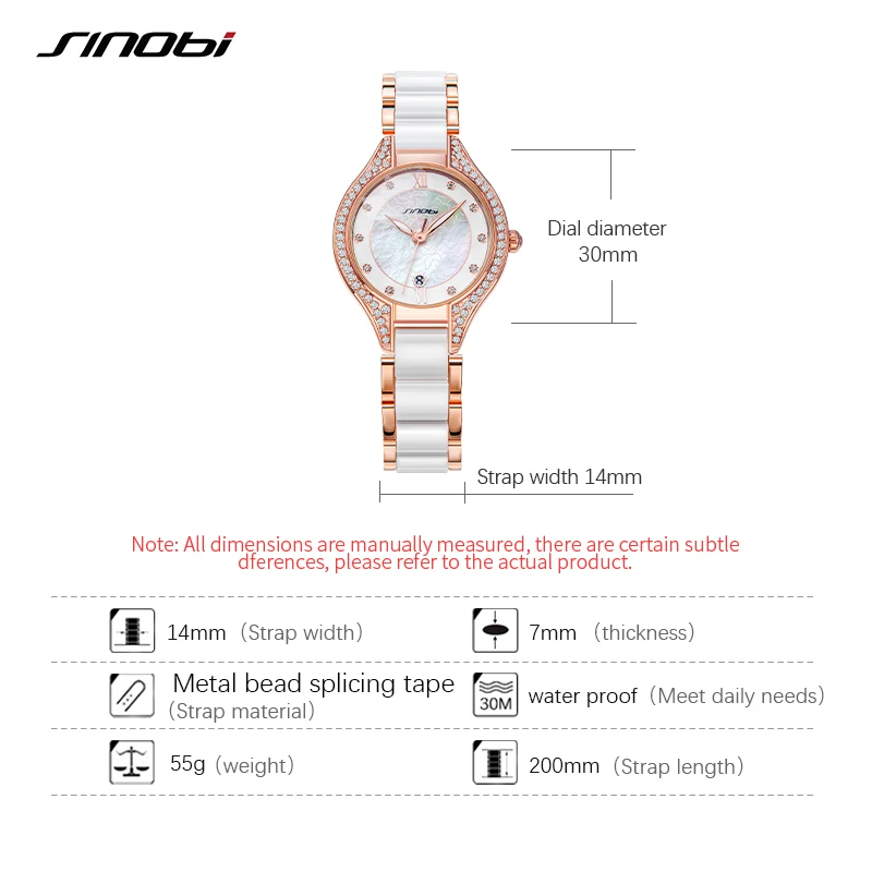 Sinobi Fashion Design Woman Watches Top Luxury Diamond Women Quartz Wristwatches New White Girl Gift Clock Relogio Feminino images - 6