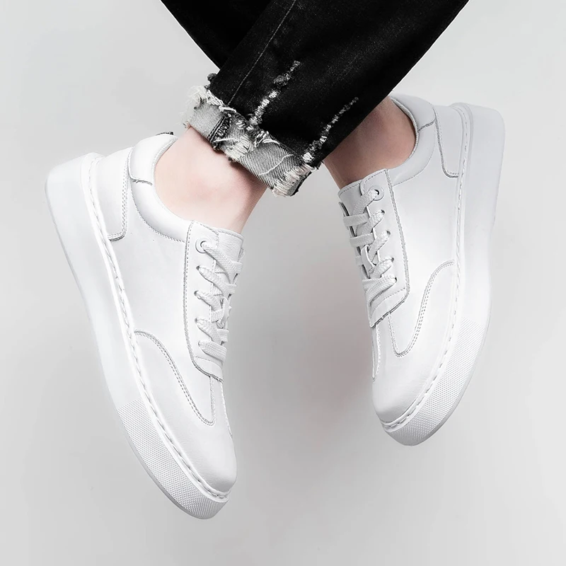 Baskets homme décontractées en cuir véritable à lacets_voghion.com