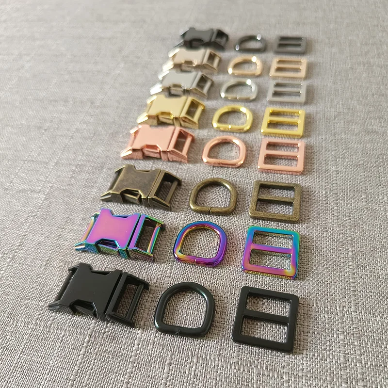 

10 Sets/Lot 15mm Metal Straps Slider D Ring Release Belt Buckle Adjuster For Pet Dog Collar Harness Sewing Accessory Hardware