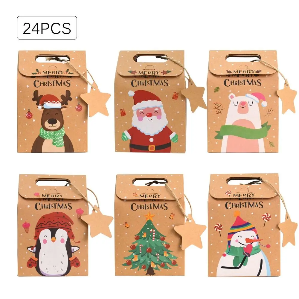 

24pcs Food Package Christmas Gift Boxes New Happy New Year Wrapping Supplies Kraft Paper Bag Santa Claus Xmas Party Candy Bag