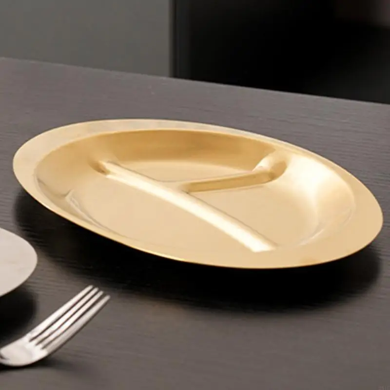 28TC Stainless Steels Dessert Appetizer Plate Stackable 3 Compartment Plates Kitchen Dinnerware Portion Plates Enduring