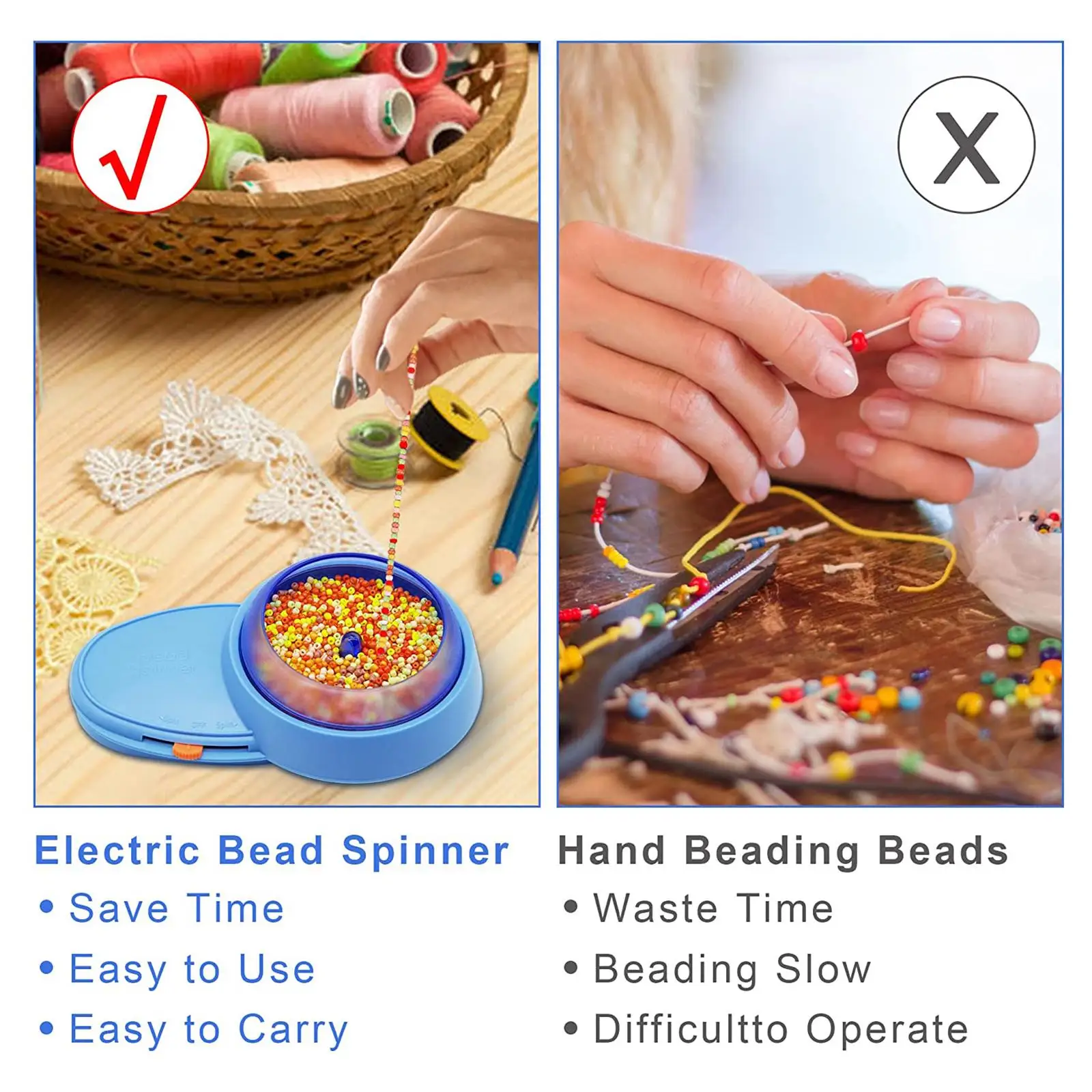 Electric Bead Spinner Adjustable Speed Spin Bead Bowl Loader with Curved  Beading Needles for DIY Seed