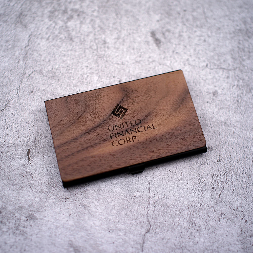 Business Card Holder Wooden Business Card Holder Personalized Wood & Metal Case for Professionals