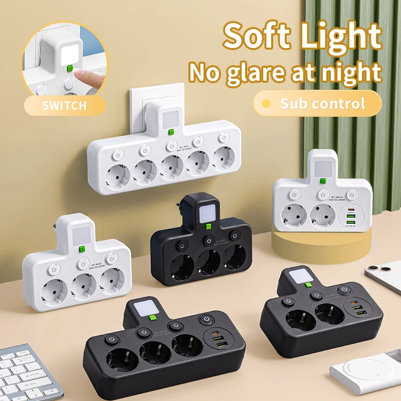 EU Plug Power Strip Outlets Two specifications with or without USB Type-C port Wall Charger for Home Office