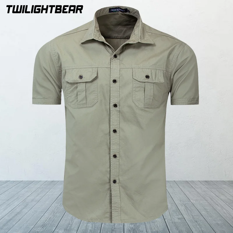 

Summer Casual Shirt Men Overshirt Pure Cotton Streetwear EUR Size Military Style Cargo Shirt Men's Clothing Camping Shirt A0F558