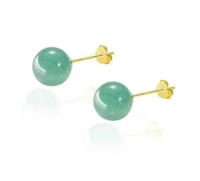 

Nephrite Jade Bead Earrings Charms Stone Ear Studs Green Vintage 925 Silver Natural Gifts Chinese Energy Talismans Amulets