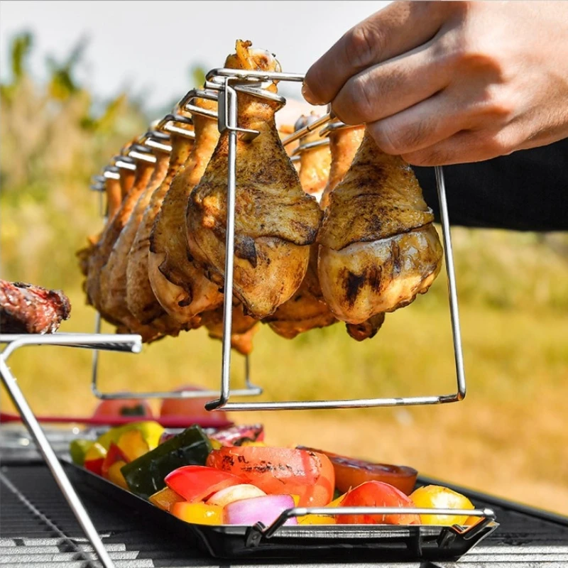 Air Fryer Vertical Rack Skewer Stand Stainless Steel Vertical Barbecue Skewers Stand BBQ Skewer Chicken Kabobs