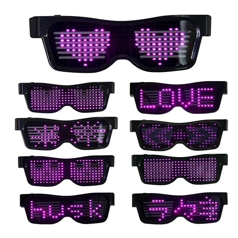 앱 제어 블루투스 LED 파티 안경, 사용자 정의 언어, USB 충전 깜박이는 발광 안경, 크리스마스 콘서트 선글라스