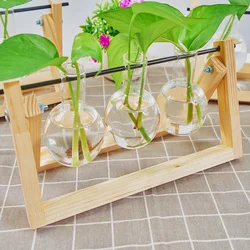 Tabletop Glass Planter with Wooden Rack - Elegant Terrarium (Log Color 3)