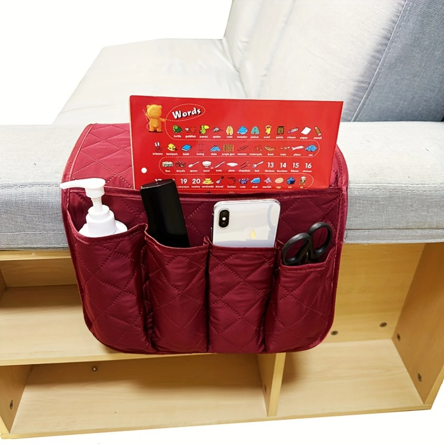 5 Pocket Sofa Armrest Organiser, Hanging Caddy Bag, Couch Chair TV Control Holder, Armchairs Couch Organiser, For Cellphone Bo