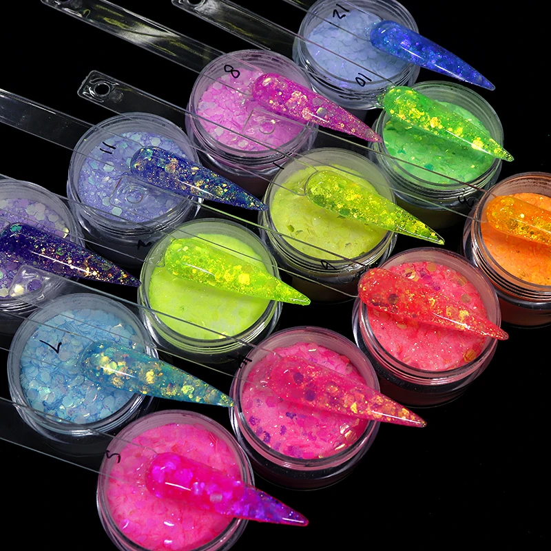 Nail Powder Acrylic Nail Powder 15g Mixed Mermaid Hexagon Chunky Glitter Sequins for Nail Extended Builder Sculpture Gel Polish Manicure