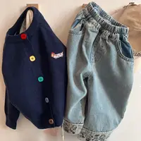 Printemps automne bébé garçon large jean coréen décontracté dessin animé vêtements d'extérieur enfants garçon Denim pantalon ample taille élastique enfant garçons pantalon 4