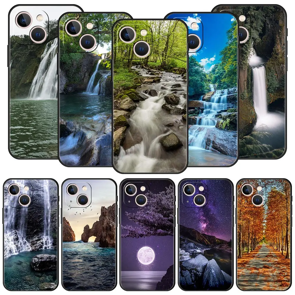 

DIY Waterfall nature Trees ship Phone Case For Apple iPhone 11 15 14 Pro MAX 12 13 7 8 Plus X XR XS MAX SE Black Cover Funda