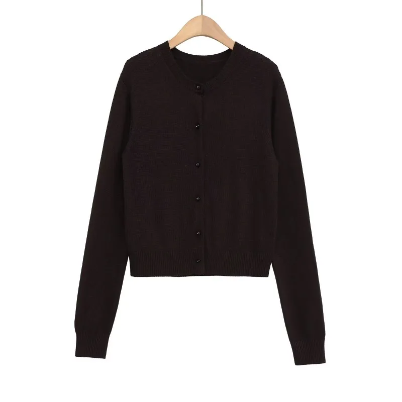 Cardigans For Women Sweater Brown Elegant Outerwears Knit Cardigan Cozy Sweaters Woman Vest Knitwear Femmes Y2K Top Crop - 2