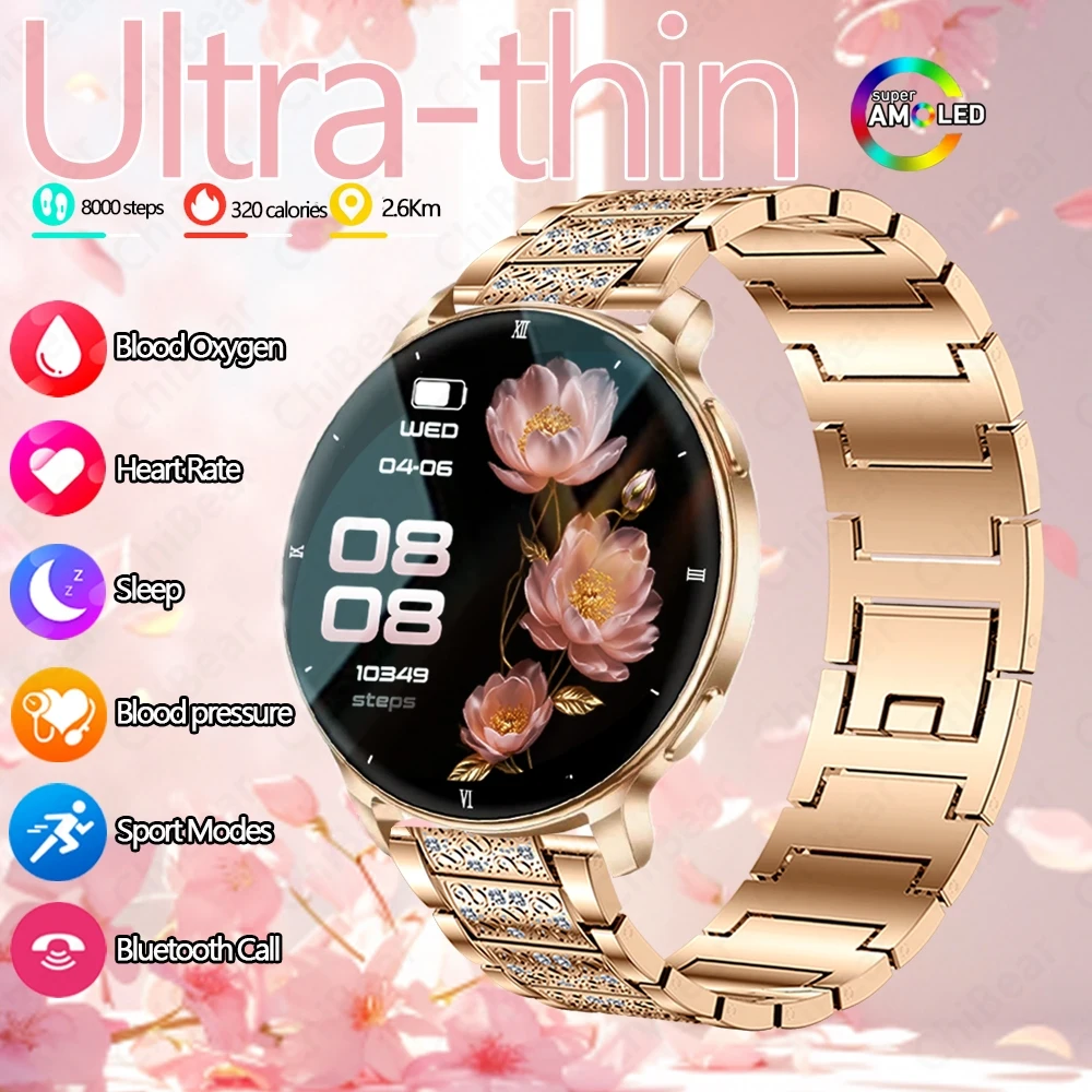 2026New 7.6mm Ultra-Slim SmartWatch Women Health Monitoring Outdoor Flashlight Sleep Monitoring Bluetooth Call Smart Watch Women 1
