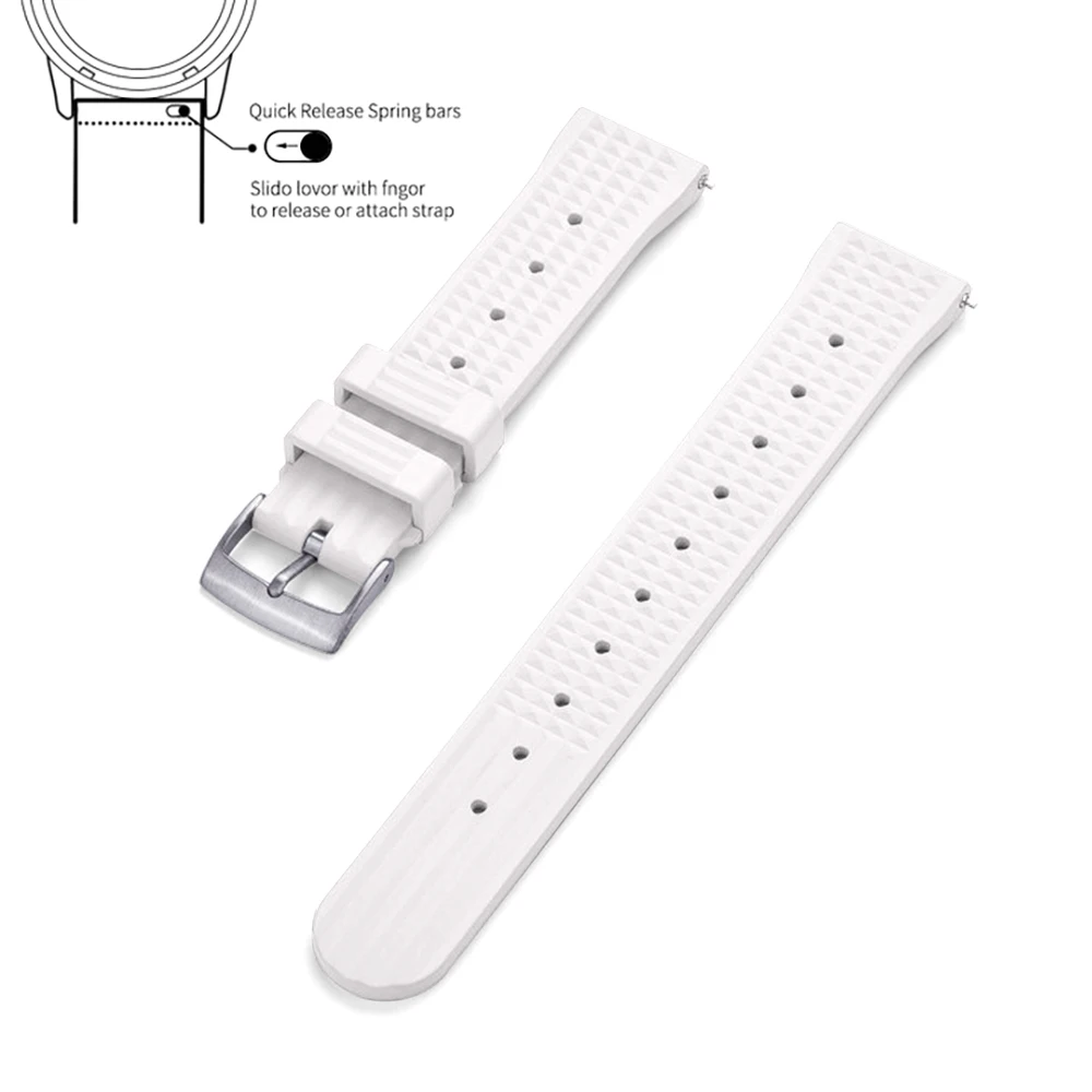 Premium Grade Waffle Design Quick Release Fluoro Rubber Watch Strap