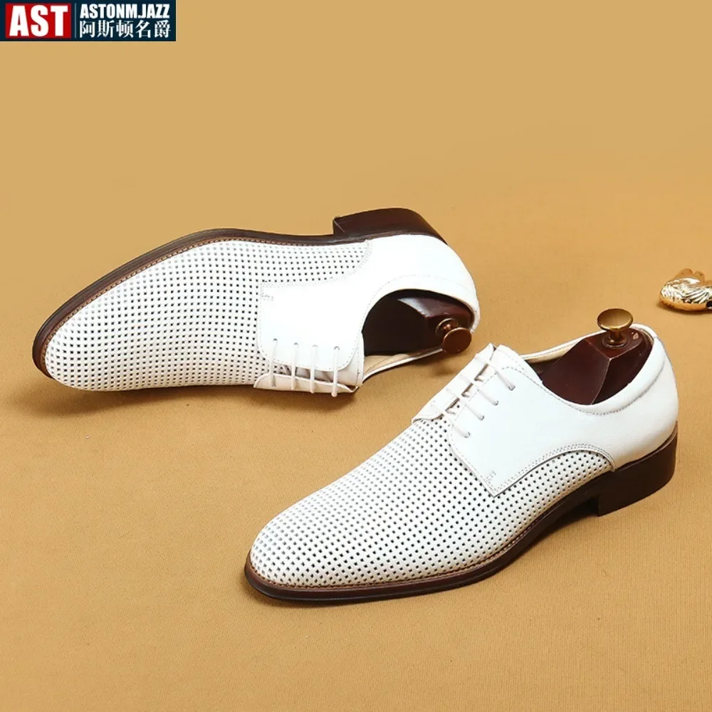Formal Shoes for Men High Quality Genuine Leather Designer Social Lace Up Shoe Man Wedding Dress Oxford Shoes White Breathable