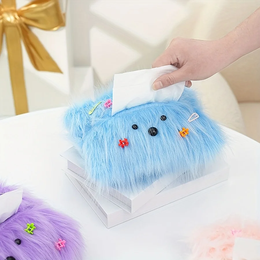 캔디 컬러 긴 헤어 티슈 박스, 하이 티슈 룩 백, 거실 캐주얼 장식 티슈 박스, 1PC