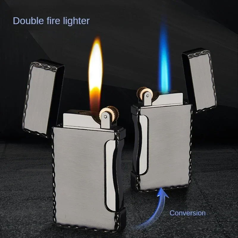 

Cigarette Lighter Double Flame Windproof Smoking Accessories Metal Torch Lighter Gas Butane Lighters Portable Smoke Gift For Men