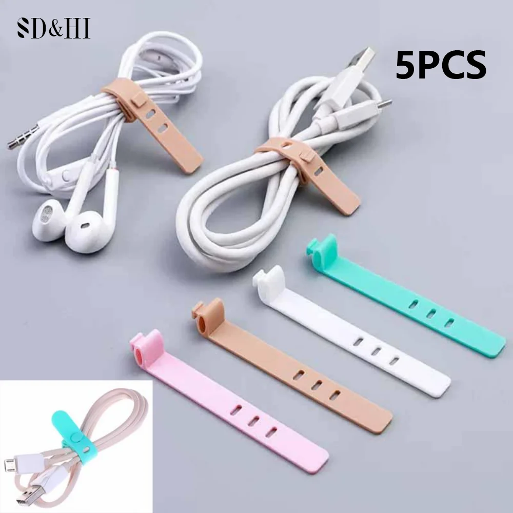 

5pcs Cable Organizer Ties Clip Charger Cord Management Silicone Wire Manager Mouse Earphone Holder Data Line Winder Straps