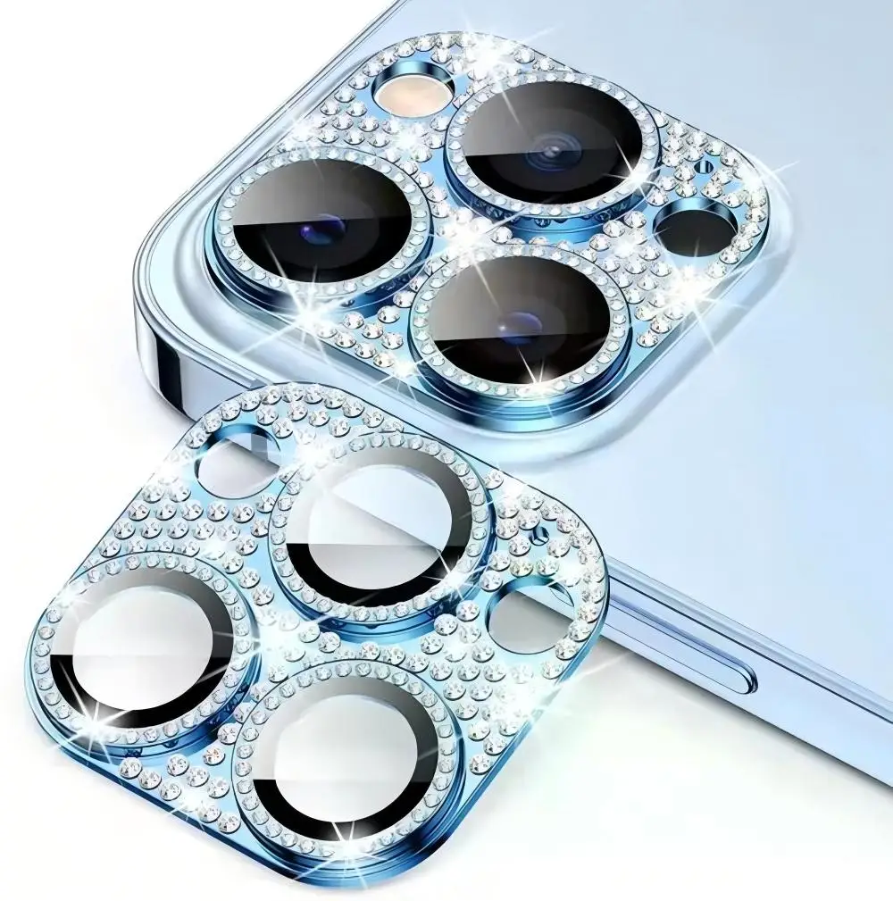 Luxury Diamond Metal Lens Protector with Full-Cover Tempered Glass