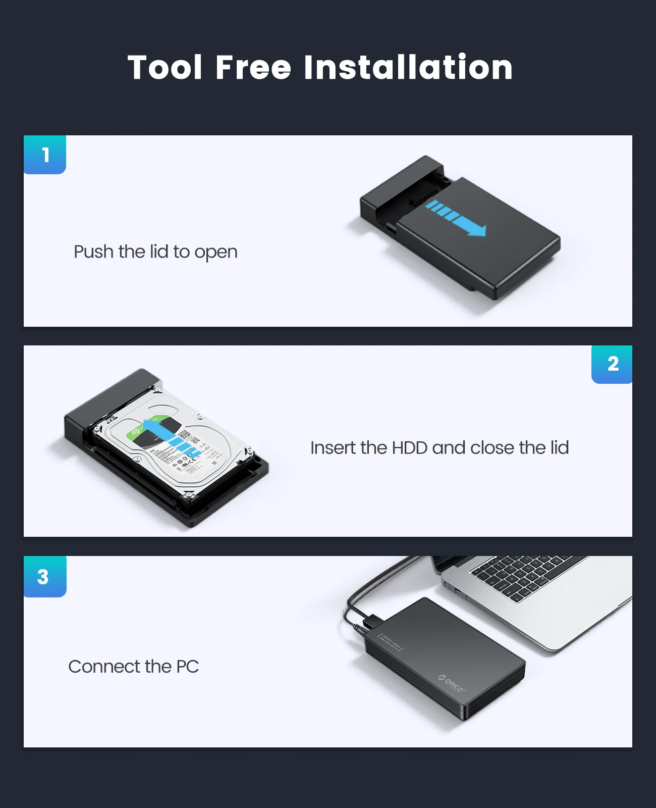 ORICO 3.5'' HDD Case Type C SATA to USB3.0 External Hard Drive Enclosure for 2.5/3.5inch SSD Disk HDD Box Case Support UASP