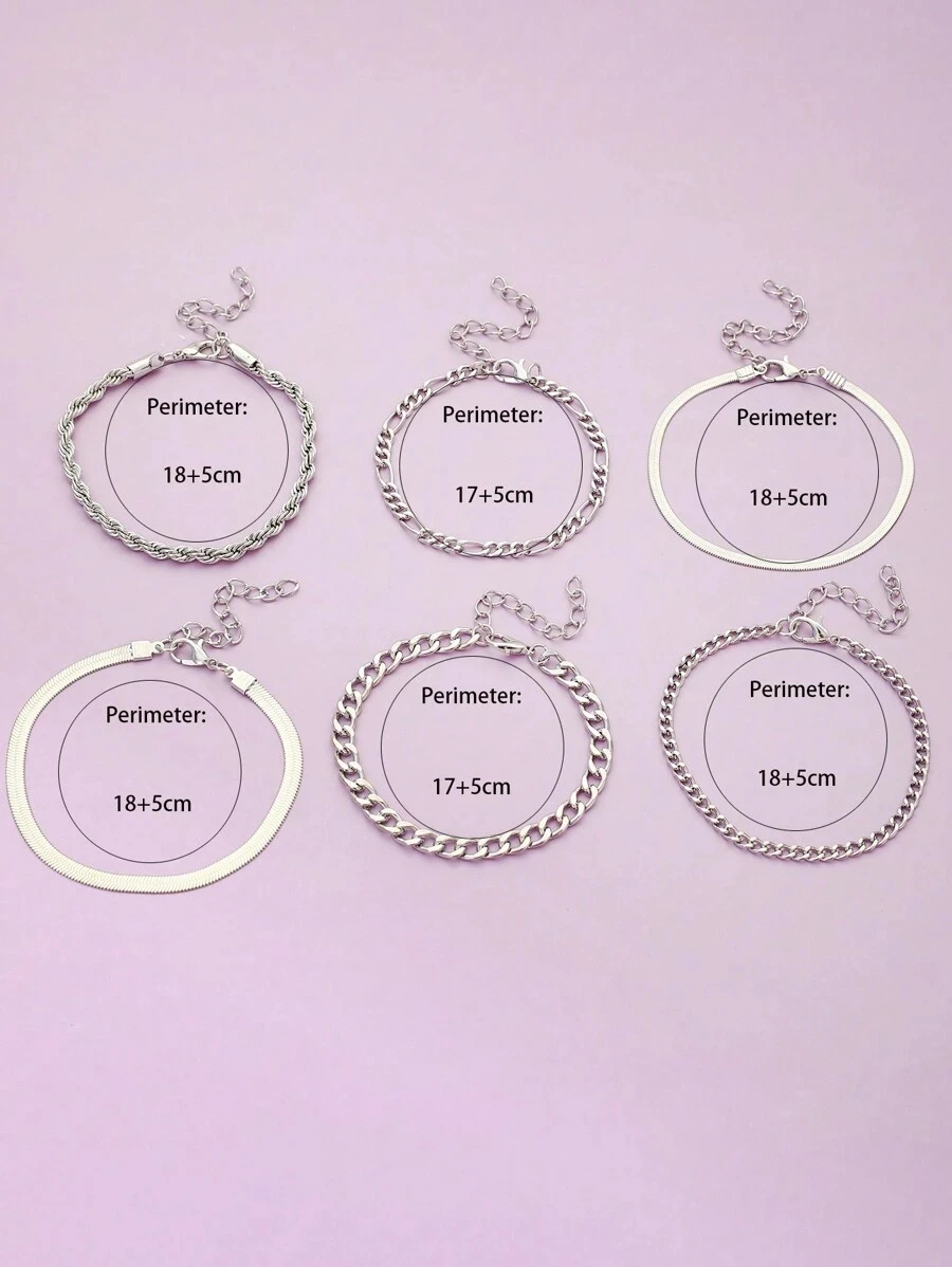 6 Piece Set Gold Color Luxury Bracelets for Women Zircon Shiny Simple Unisex Charm Chain Bracelet Punk Bangle Fashion Jewelry - 4