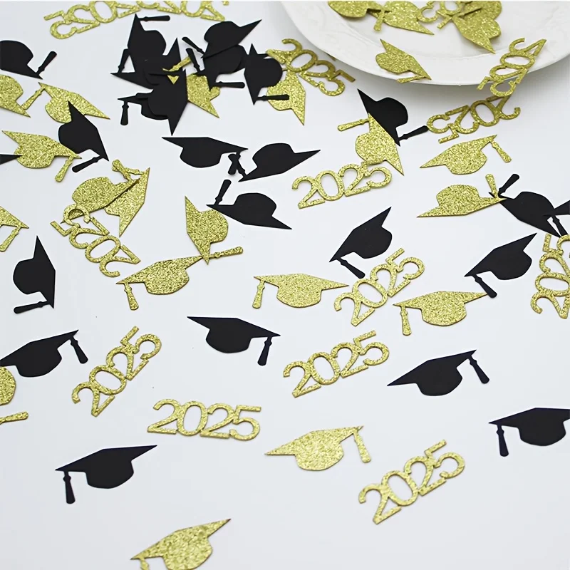 100pcs Black & Golden Graduation Cap Confetti Party Decorations