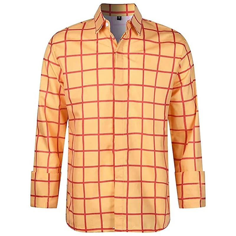 Men's Long Sleeve Shirt Casual Plaid Color Summer 3D Printed Lapel Shirt Summer New Fashion Casual Men's Clothing Unisex Tops 2