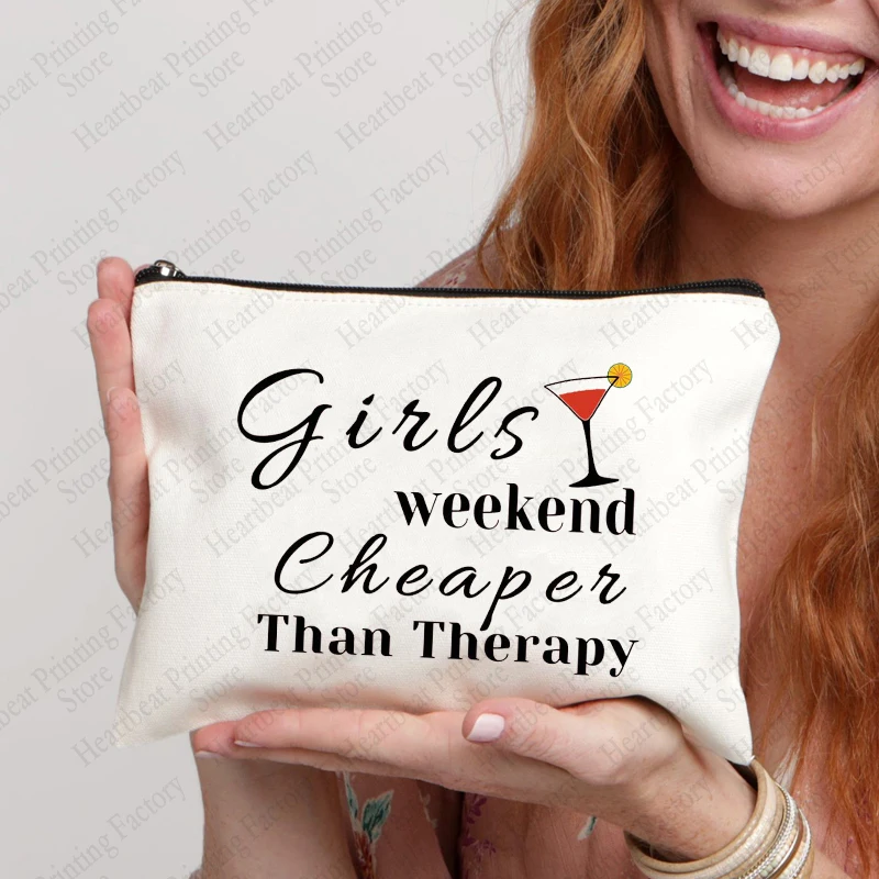 

Girls Weekend Cheaper Than Therapy Pattern Large Capacity Makeup Bag Gift for Girls Sister Party Bachelorette Party Gift