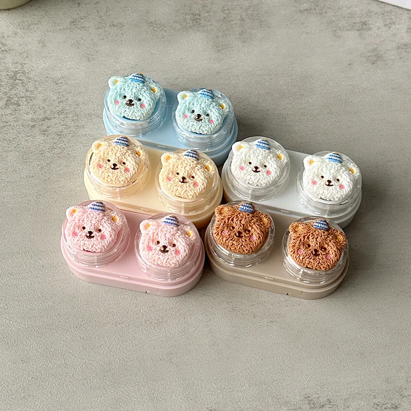 핀셋이 포함된 작은 곰 콘택트 렌즈 케이스 귀여운 눈 관리 콘택트 렌즈 컨테이너 박스 여행용 키트 안경 액세서리 정리함