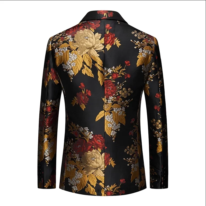 

New Men Luxury Jacquard Suit Jacket Classic Black Business Social Wedding Party Dress Men's Slim Fit Floral Blazers