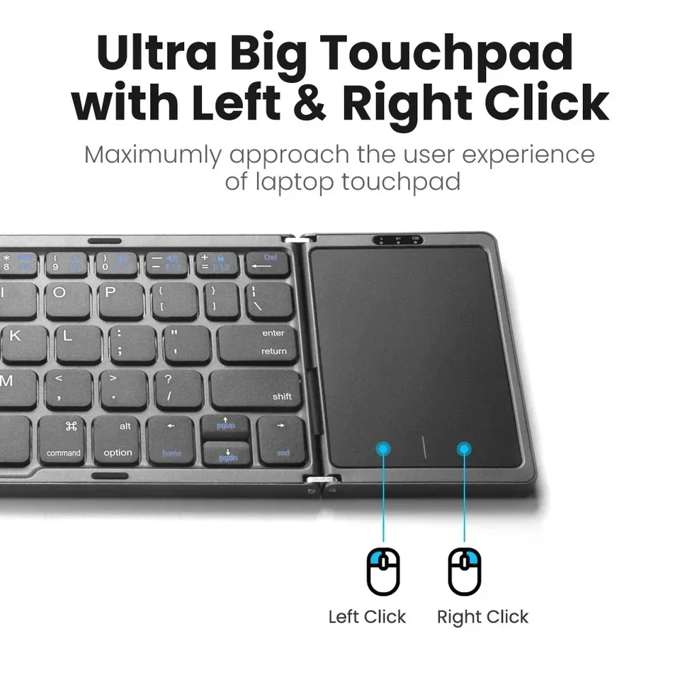 Mini tastiera wireless pieghevole a 3 sezioni con doppio Bluetooth e touchpad per Windows, Android, iOS, iPad e telefono._voghion.com
