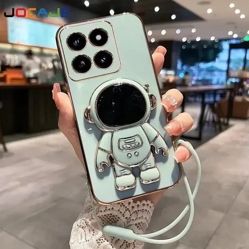 Silicone Shockproof Cartoon Astronaut Case with Electroplated Kickstand and Lanyard