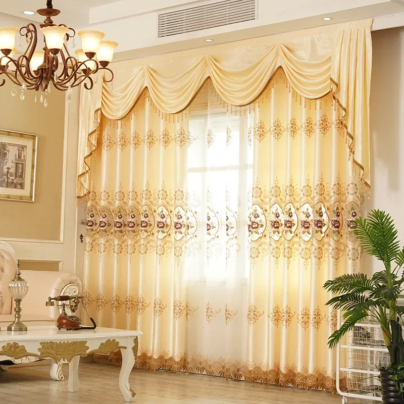 Cortinas de lujo para sala de estar, cenefas personalizadas europeas, bordado hueco, cortinas semisombreadas para sala de estar, comedor y dormitorio