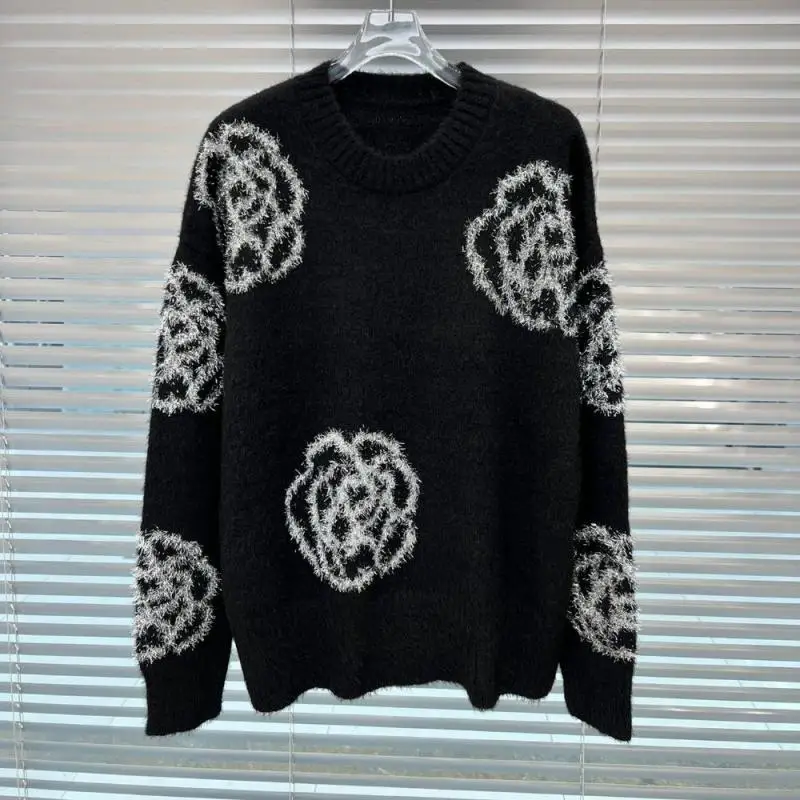 Дизайнерский-брендовый-вязаный-пуловер-контрастных-цветов-Роскошные-шерстяные-свитера-одежда-сезона-осень-зима-2023-черные-свободные-джемперы-с-круглым-вырезом