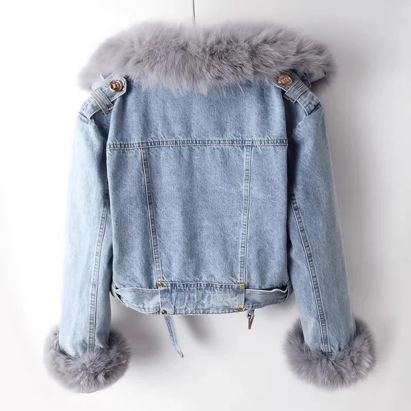 Thick Imitation Fox Fur Grass Patchwork Women's 2025 New Autumn And Winter Fur Coat Denim Jacket Lamb Wool LinerJacket For Women