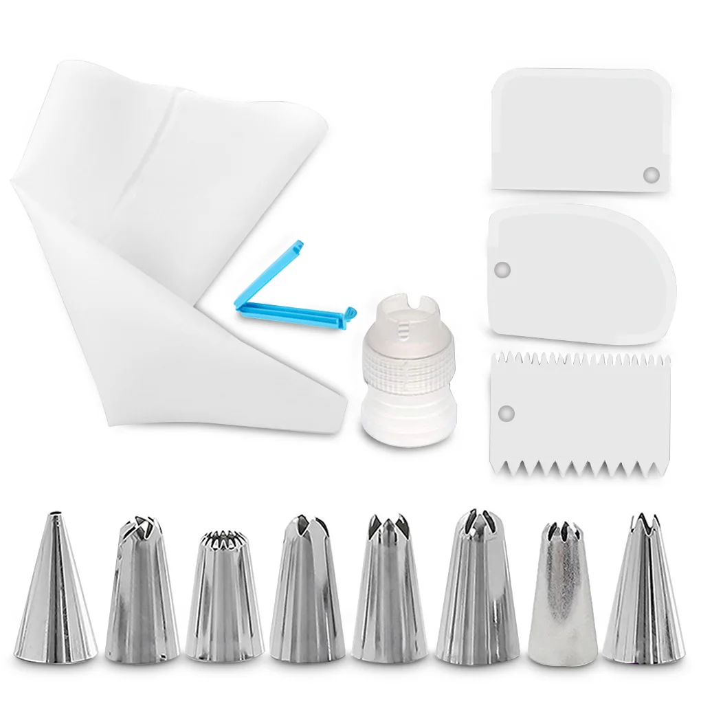 

Color Random 14 Pieces/set Stainless Steel Icing Bag Nozzles Cake Decorating Piping Tips Cream Scrapers Food Tongs Green