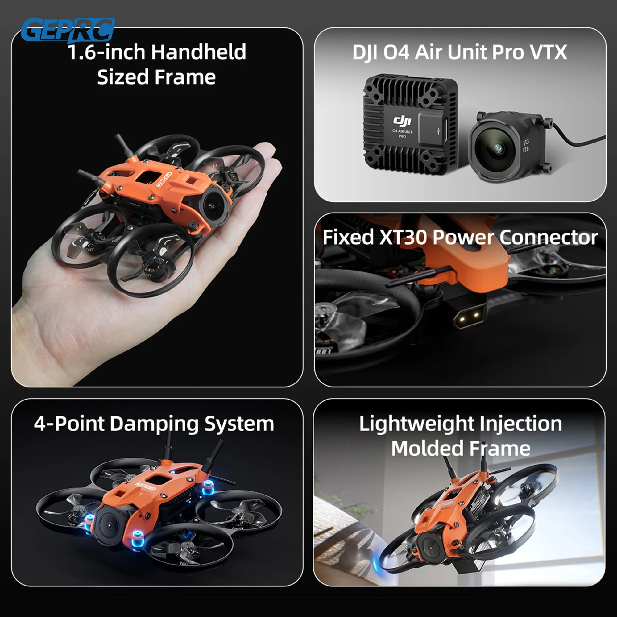 GEPRC DarkStar16 1.6인치 FPV 드론 O4 에어 유닛 프로 14800KV 모터 RC 프리스타일 쿼드콥터 오렌지 그레이 WTFPV SPEEDX2 포함